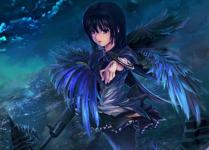 anime girl with dark wings