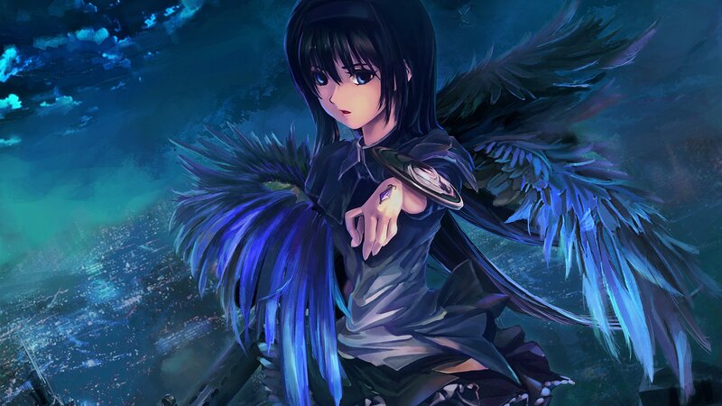 anime girl with dark wings