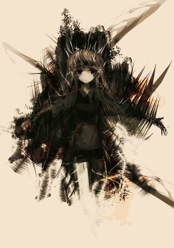 anime girl with dark wings