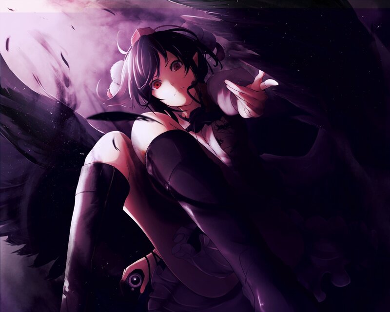anime girl with dark wings