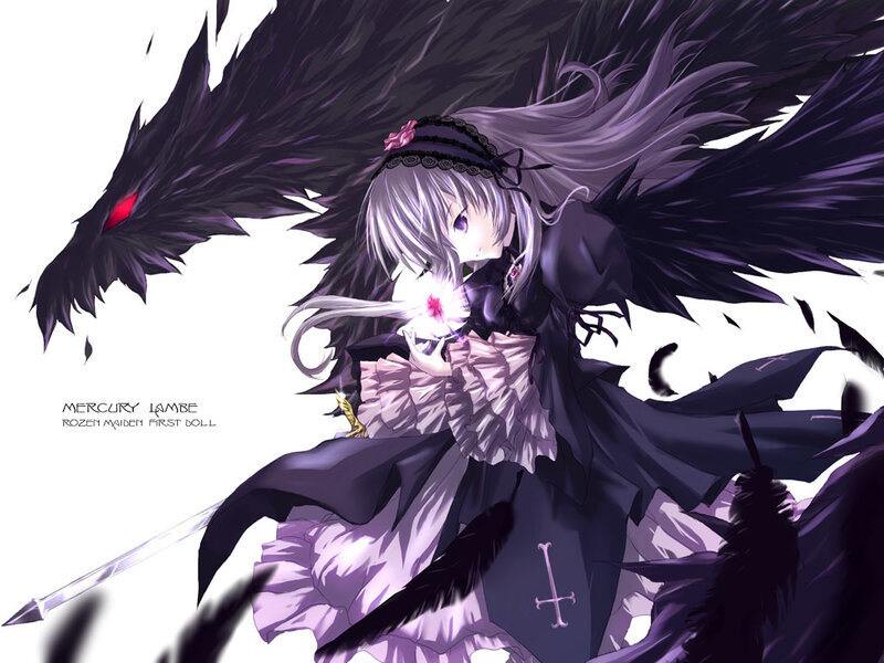 Anime girl with dark wings