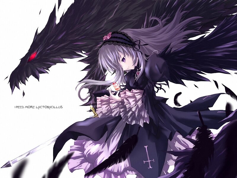 anime girl with dark wings