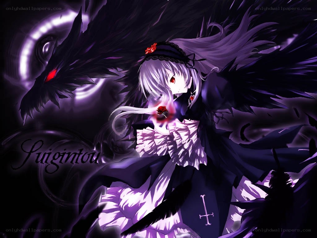 anime girl with dark wings