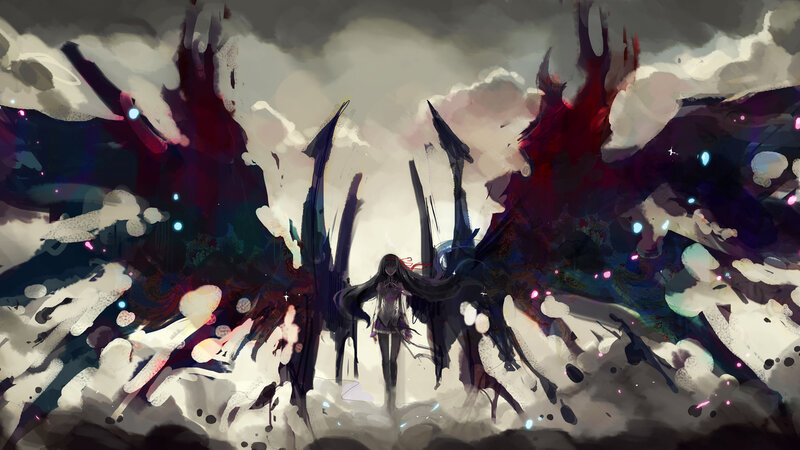 Anime Girl with Dark Wings — Black, Dramatic