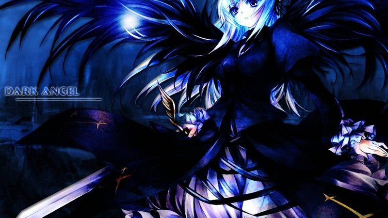 Anime Girl with Dark Wings — Blue