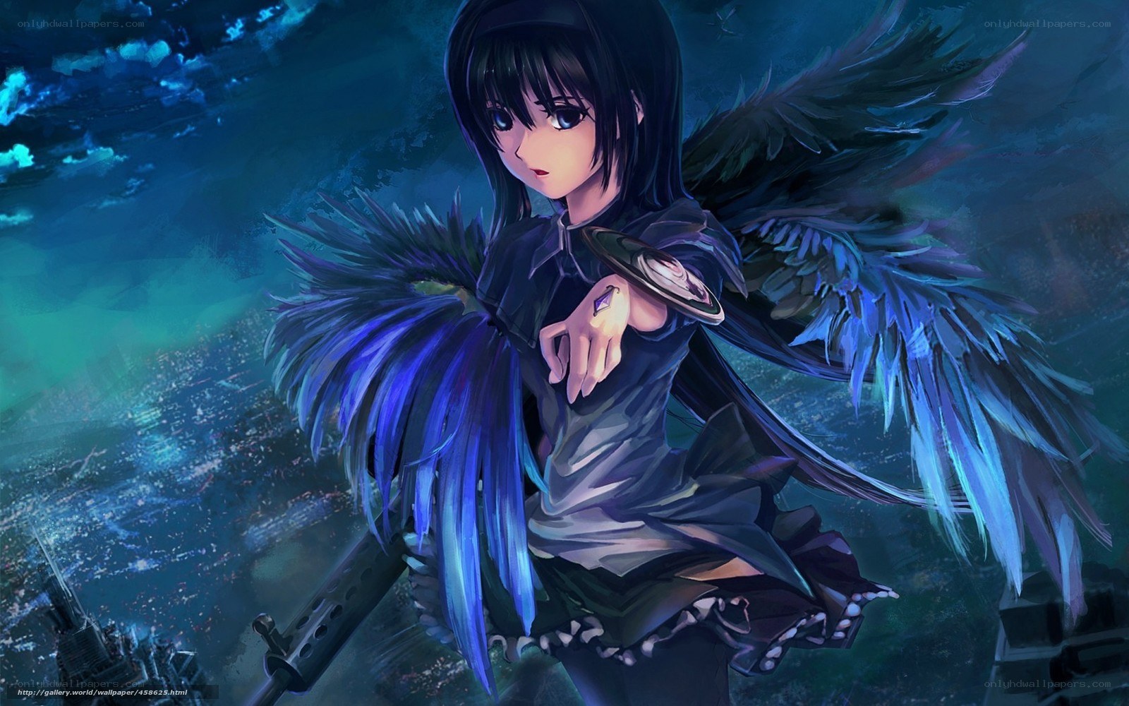 anime girl with dark wings