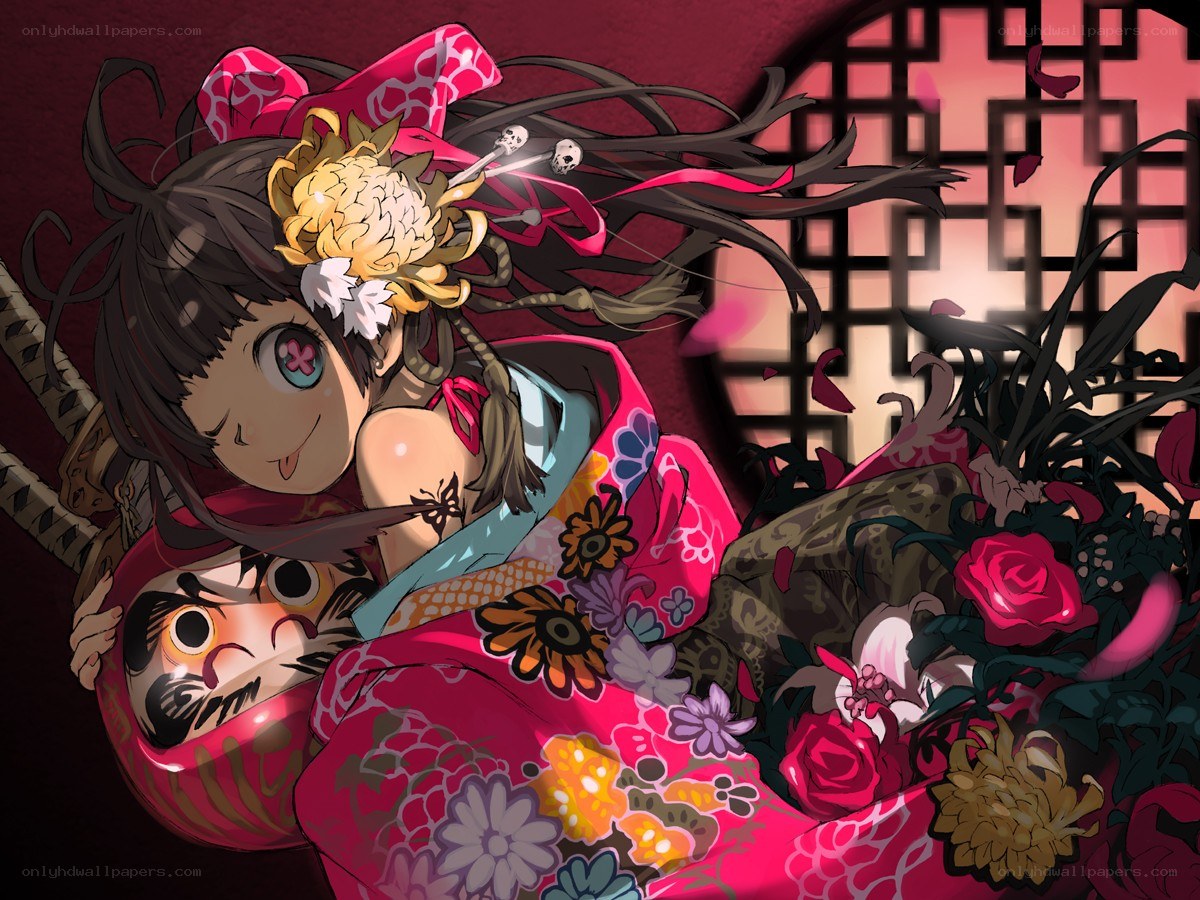 Anime girl with daruma doll