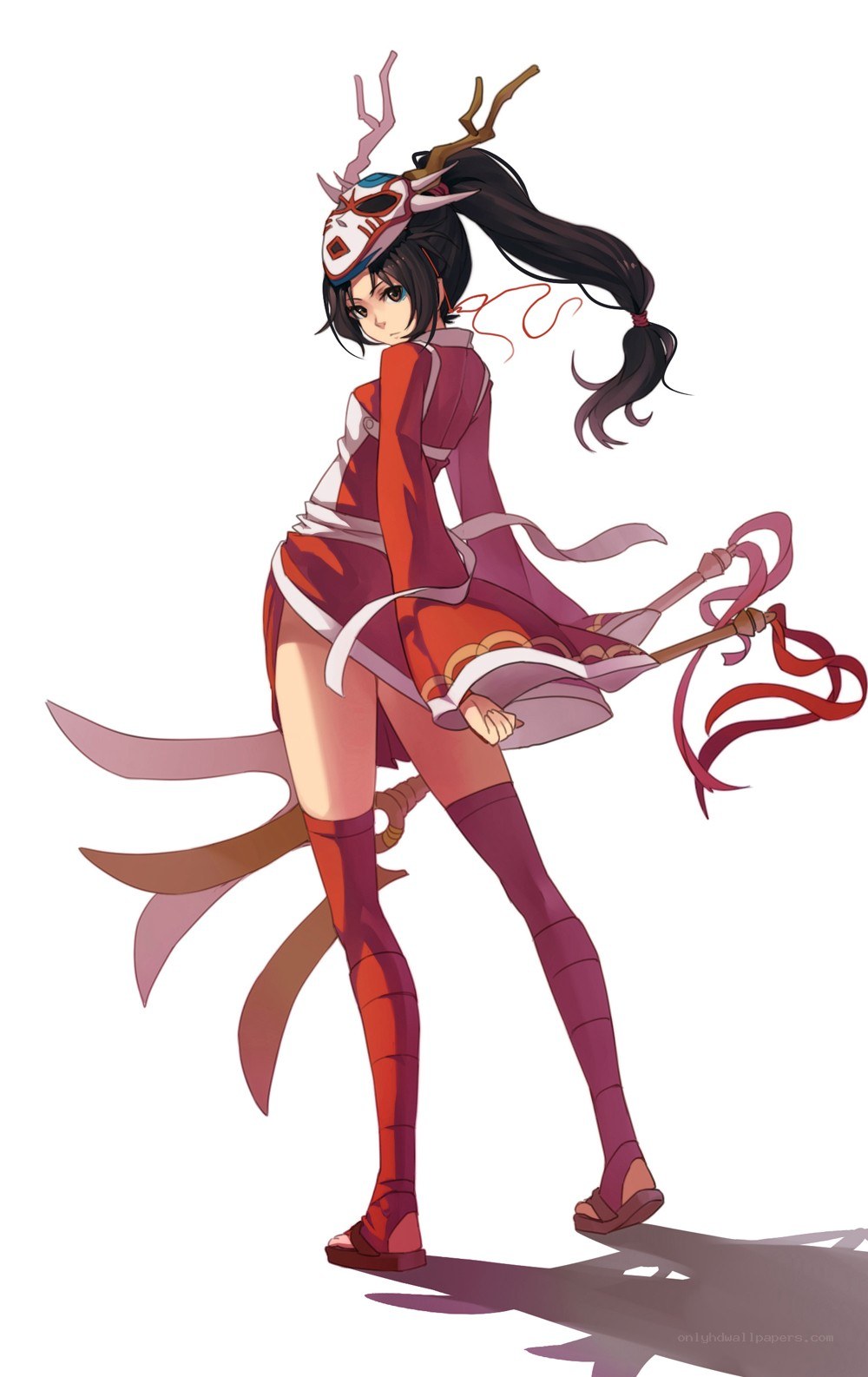 anime girl with deer mask