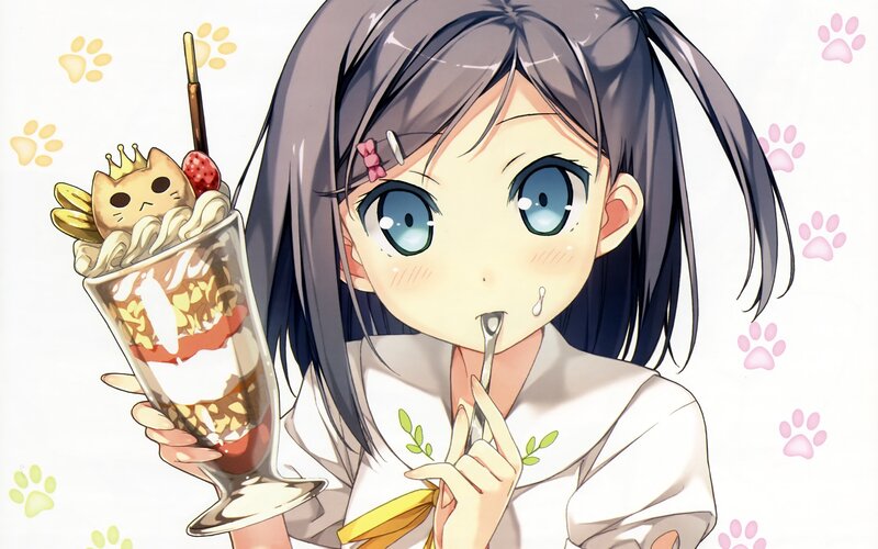 Anime girl with dessert