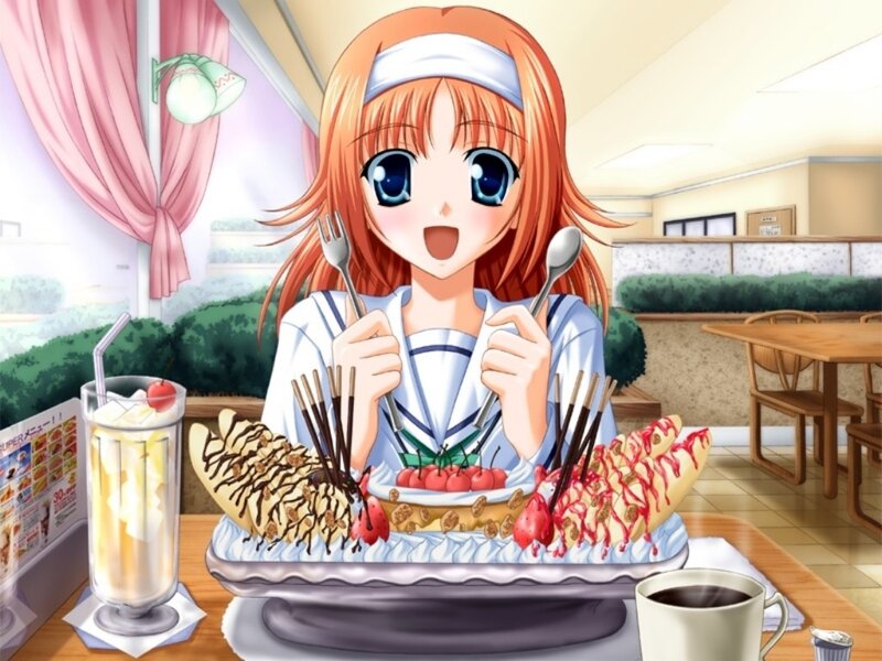Anime girl with dessert