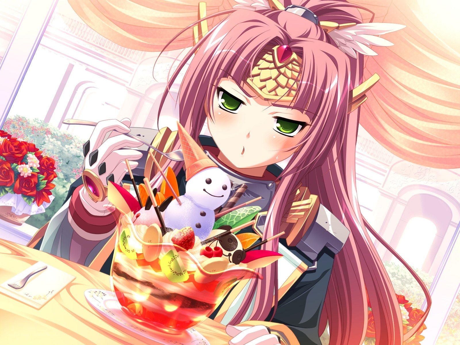 anime girl with dessert