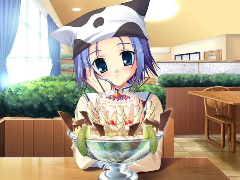 anime girl with dessert