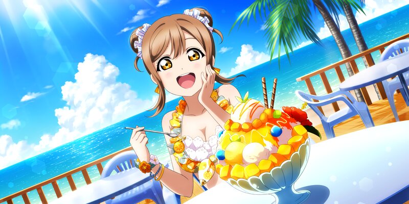 Anime Girl with Dessert — Blue, Cheerful