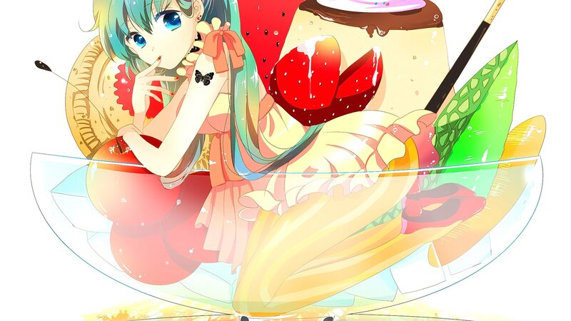 Anime Girl with Dessert — Blue, Playful