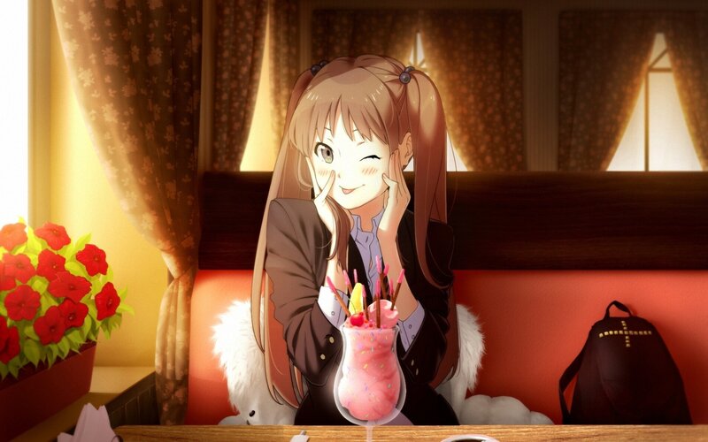 Anime Girl with Dessert — Brown