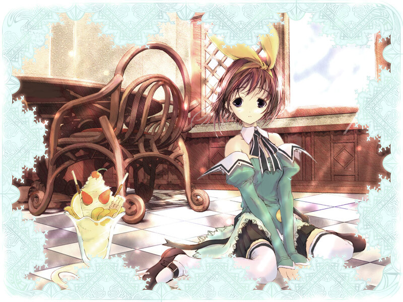 Anime Girl with Dessert — Green