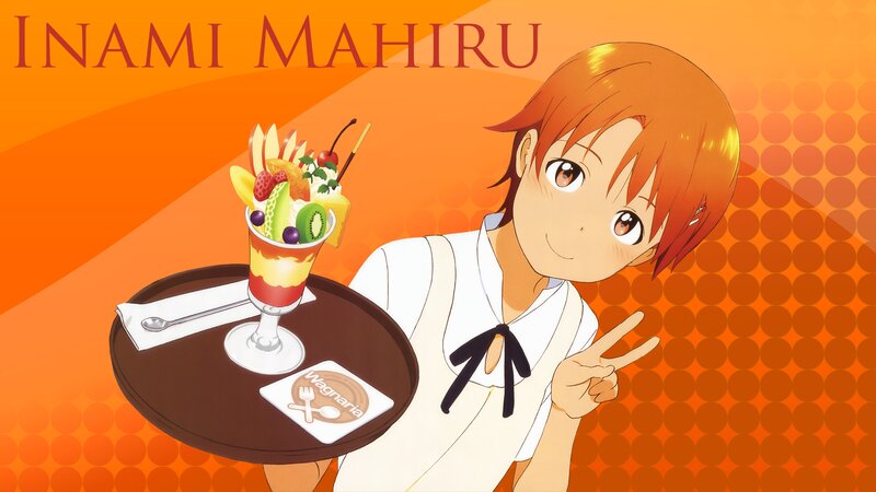 Anime Girl with Dessert — Orange, Cheerful