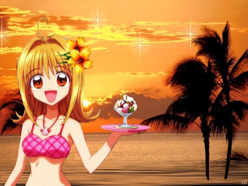 Anime Girl with Dessert — Orange
