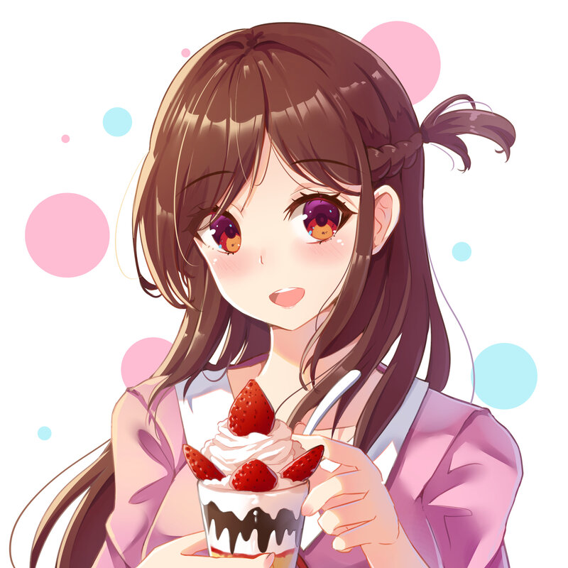 Anime Girl with Dessert — Pink, Cheerful, Digital Art