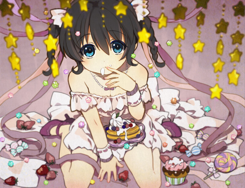 Anime Girl with Dessert — Pink, Playful