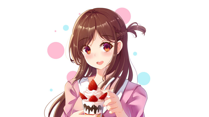 Anime Girl with Dessert — Pink, Sweet, Strawberries