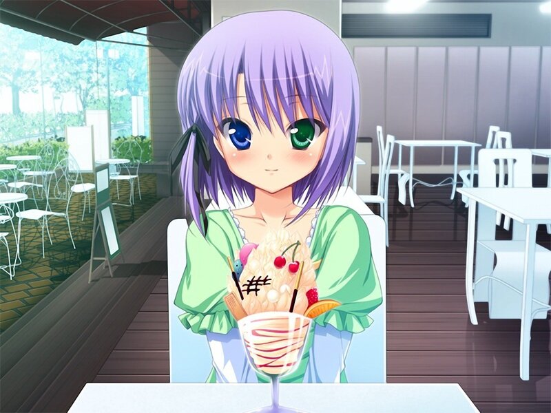 Anime Girl with Dessert — Purple, Calm