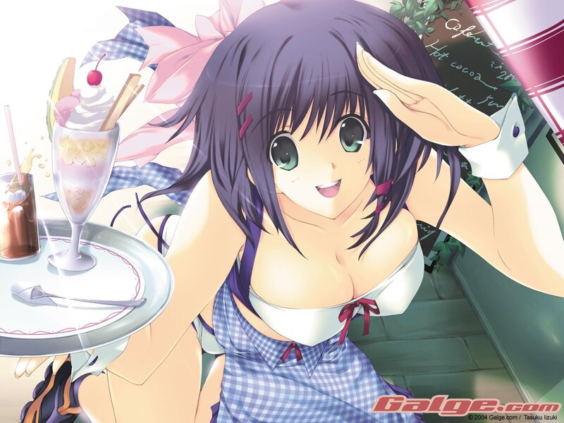 Anime Girl with Dessert — Purple, Cheerful, Afternoon
