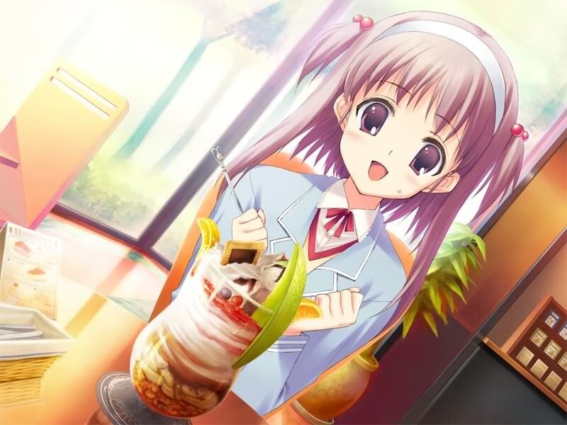 Anime Girl with Dessert — Purple