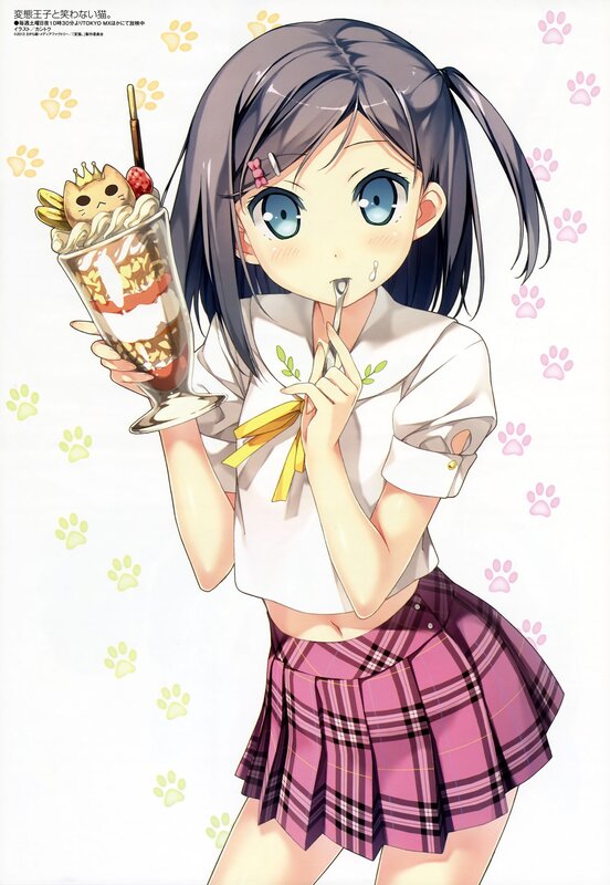 Anime Girl with Dessert — White, Playful