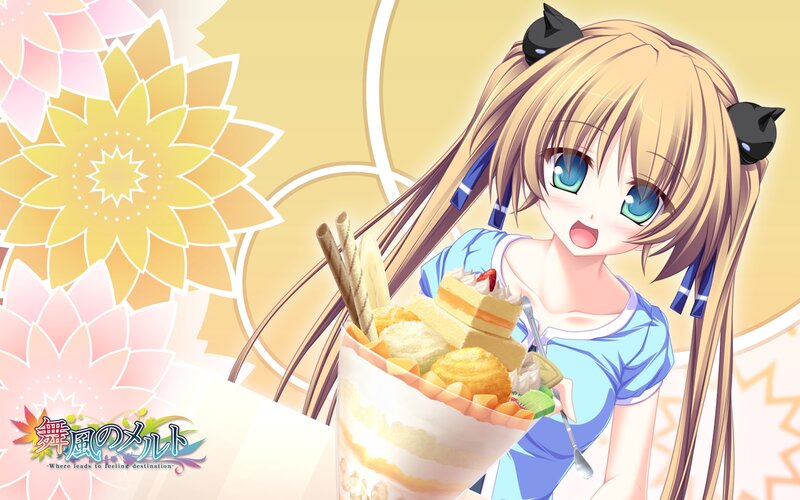 Anime Girl with Dessert — Yellow