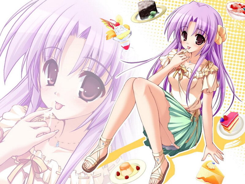 anime girl with desserts