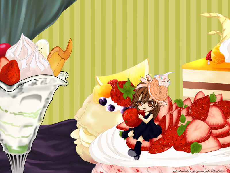 Anime girl with desserts
