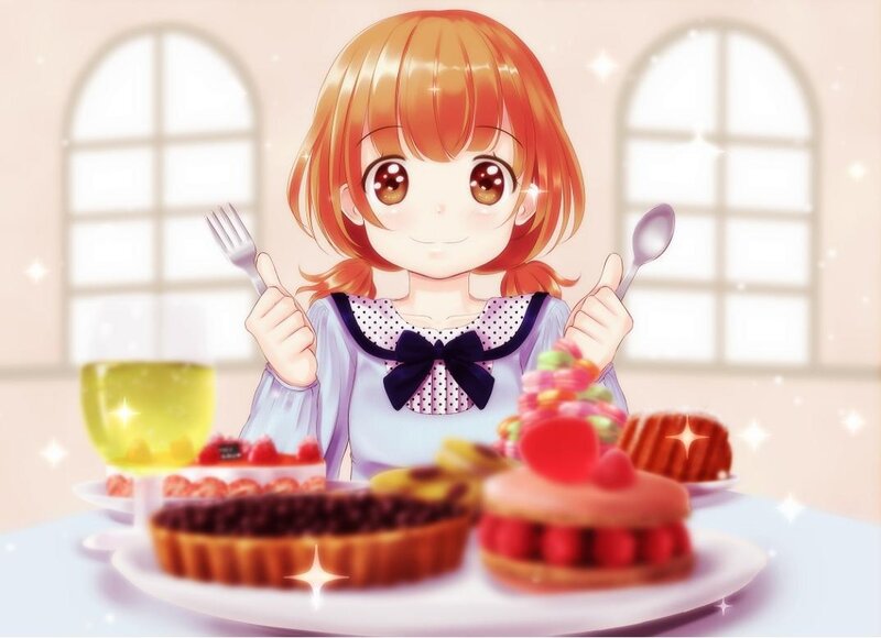 Anime Girl with Desserts — Orange