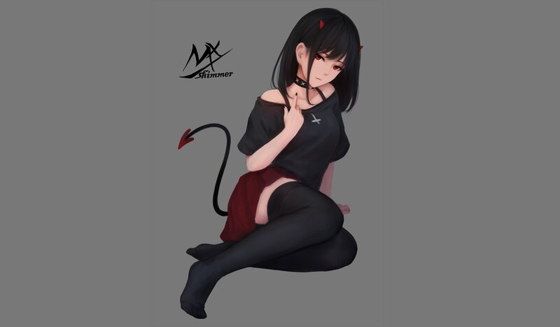 Anime Girl with Devil Horns — Black, Neutral