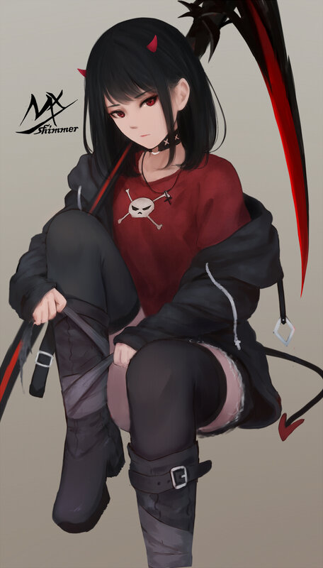 Anime Girl with Devil Horns — Black