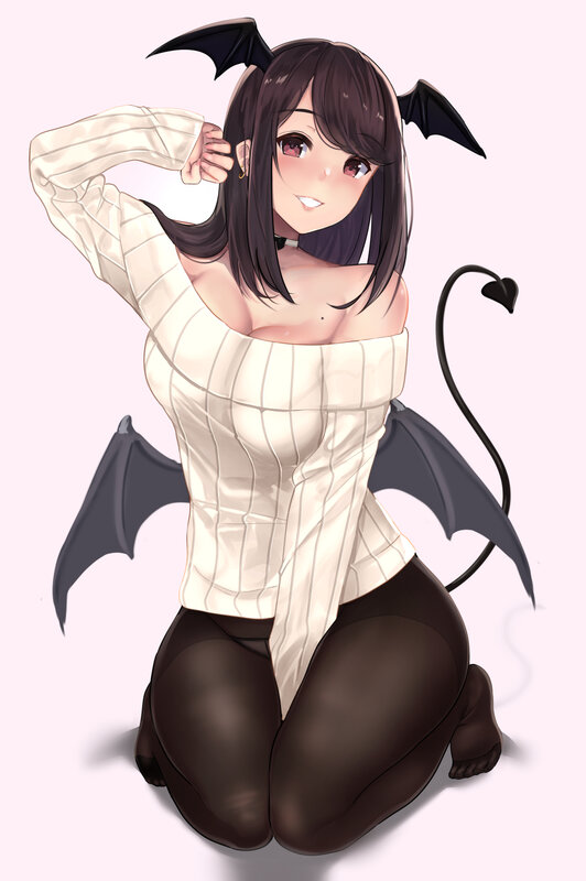 Anime Girl with Devil Horns — White