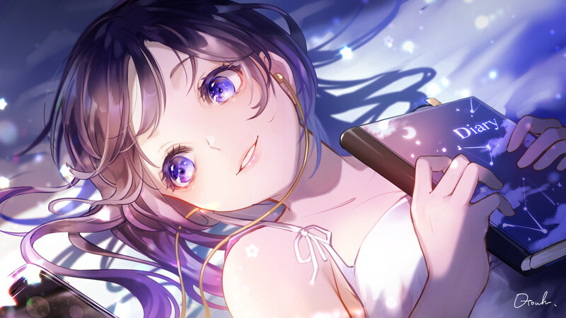 Anime Girl with Diary — Purple