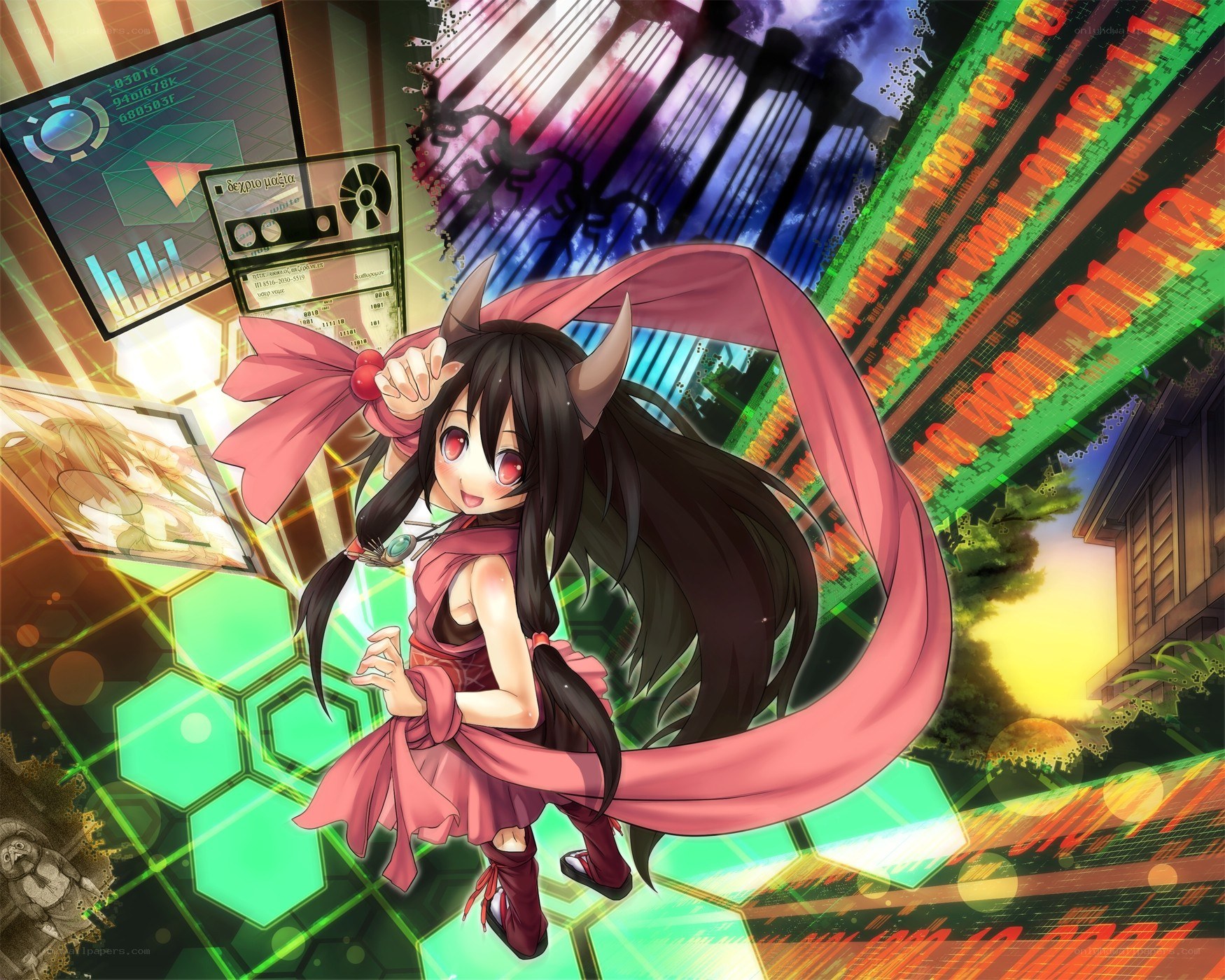 anime girl with digital background