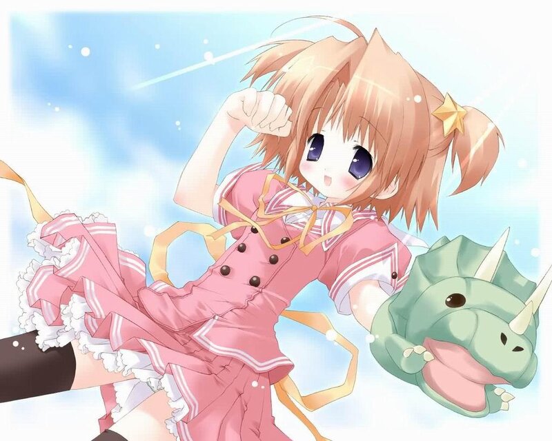 Anime Girl with Dinosaur Plush