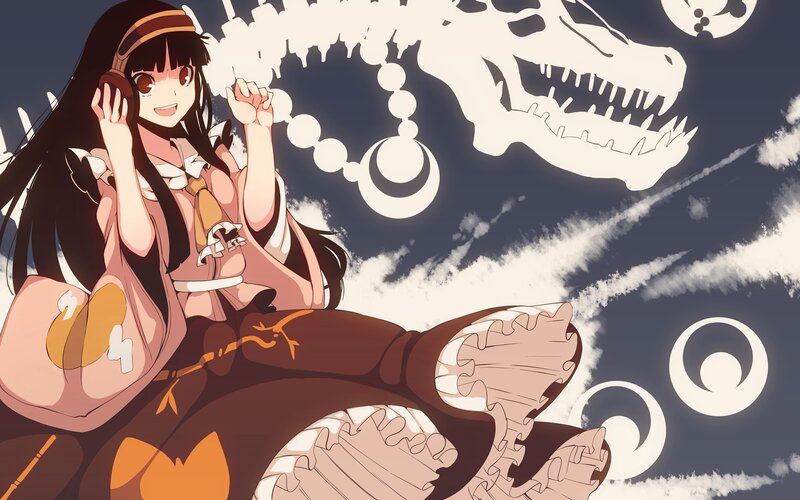 anime girl with dinosaur skeleton