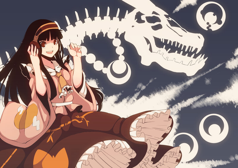 Anime Girl with Dinosaur Skeleton — Brown