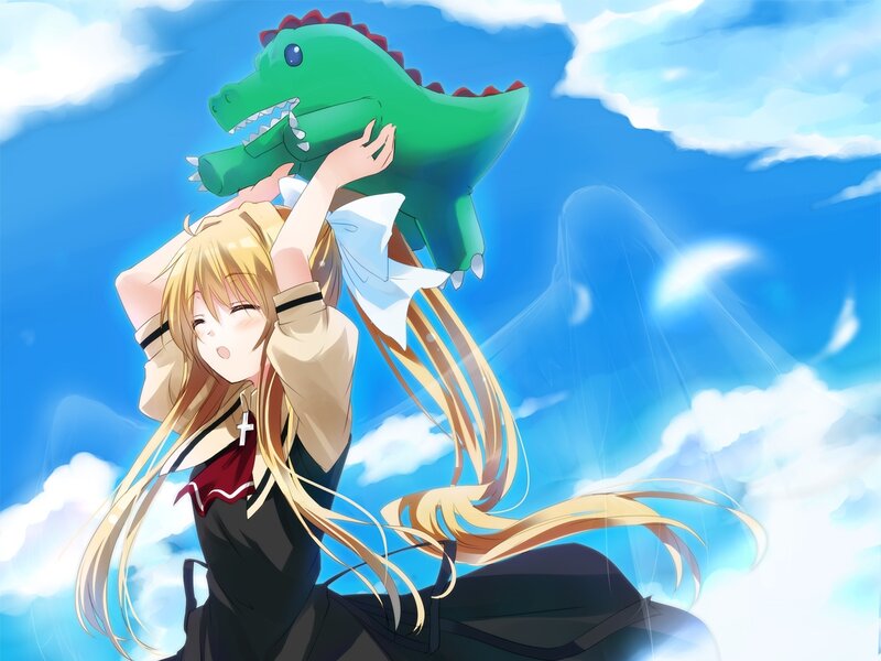 Anime girl with dinosaur toy