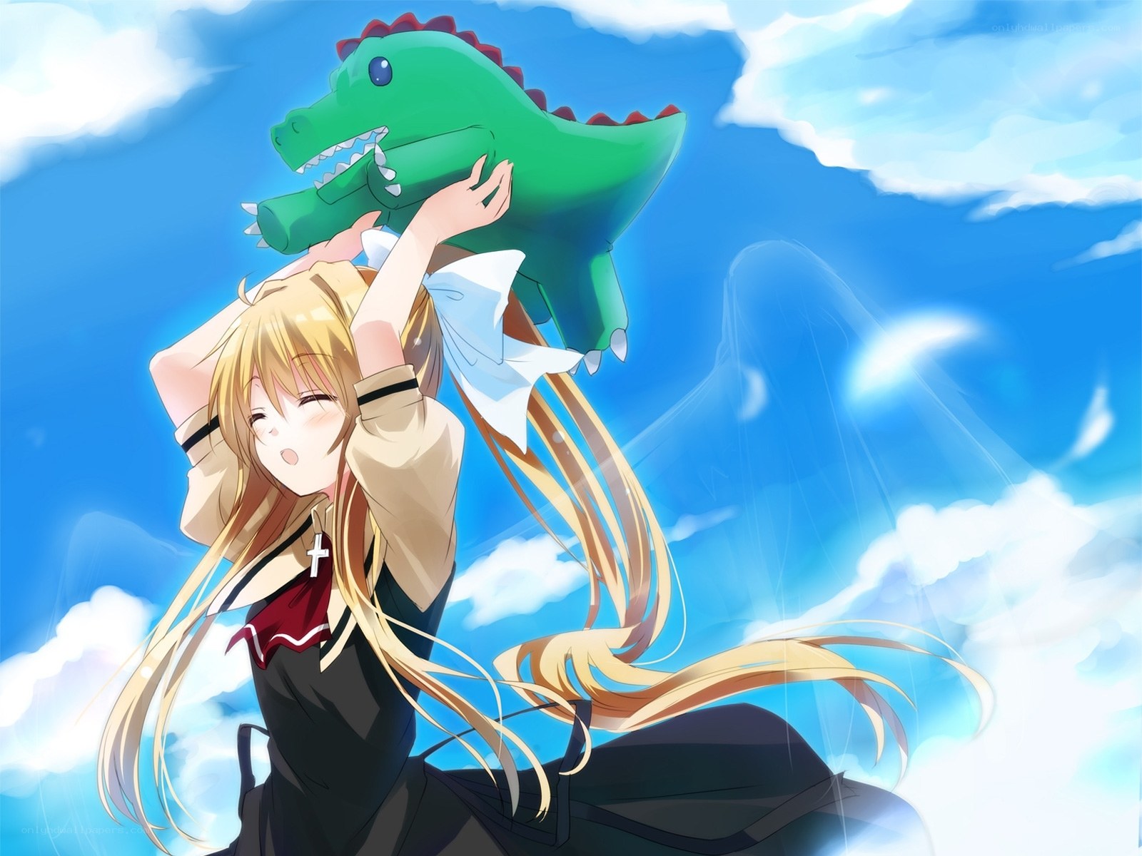 Anime girl with dinosaur toy