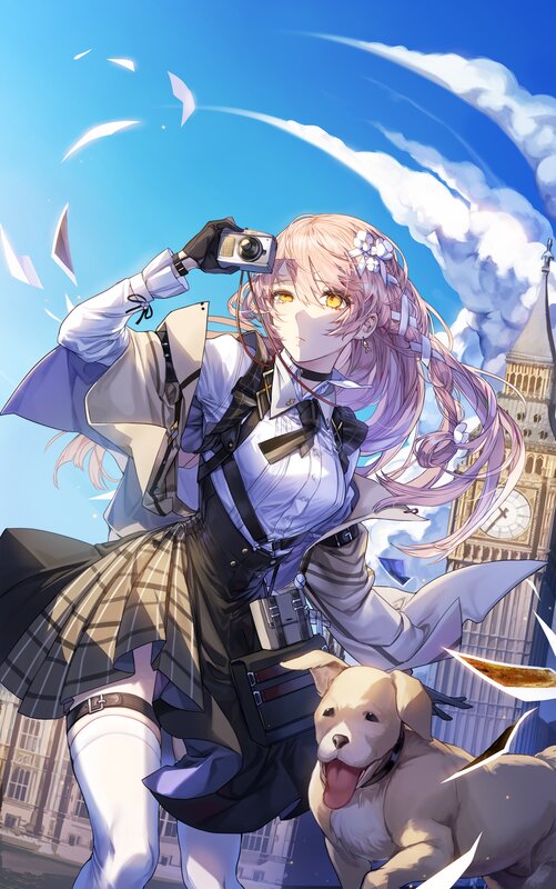 Anime Girl with Dog — Blue, Dynamic