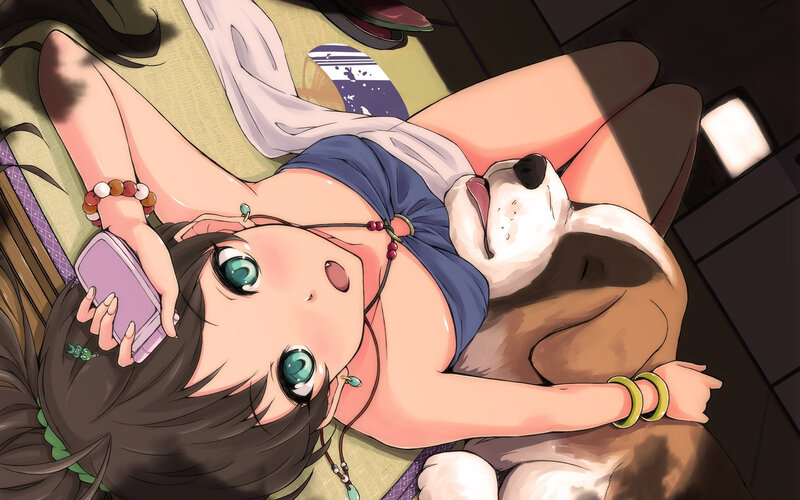 Anime Girl with Dog — Brown, Relaxed