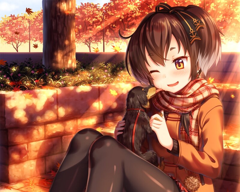 Anime Girl with Dog — Orange, Warm