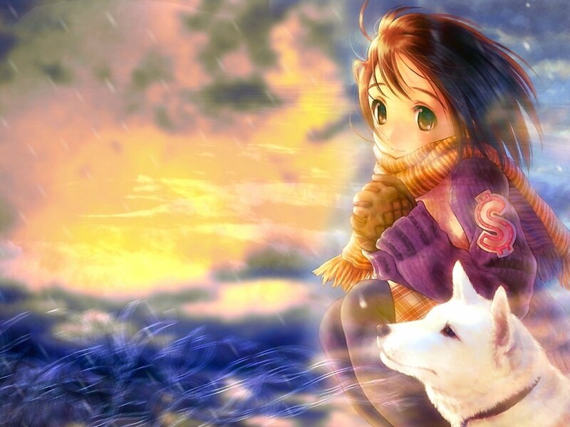 Anime Girl with Dog — Purple, Dramatic