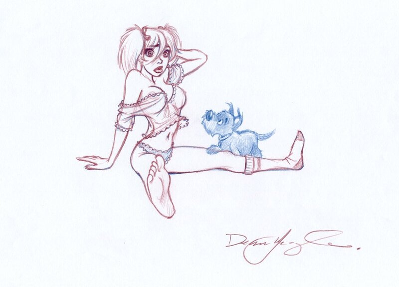 anime girl with dog sketch
