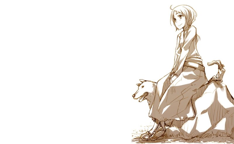 anime girl with dog sketch