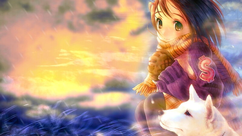 Anime Girl with Dog — Yellow